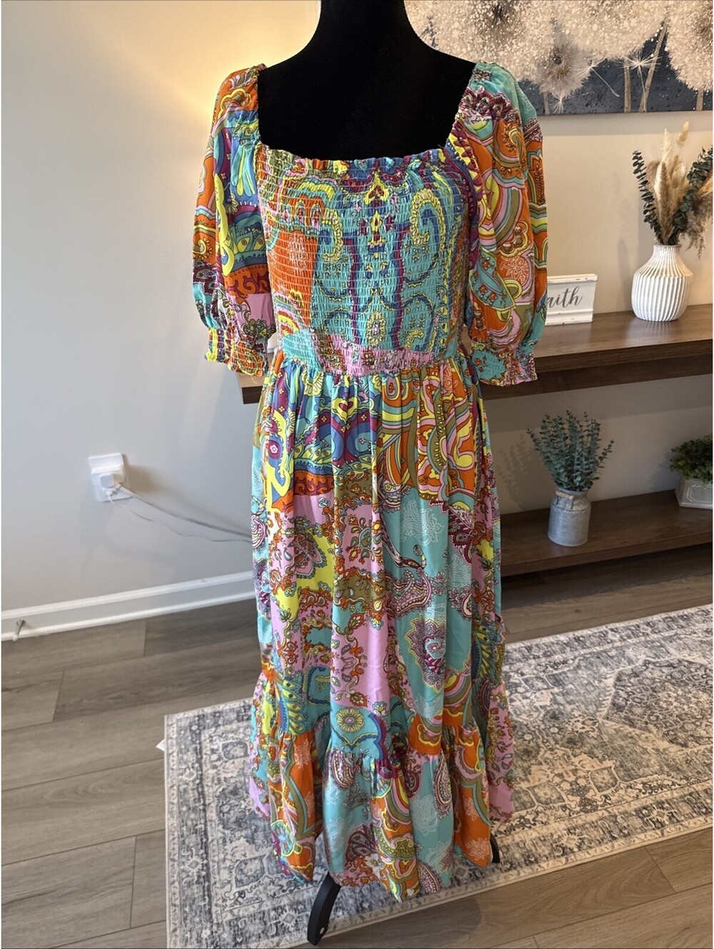 Wishing Waves Boutique Dress Long Bright Paisley Size L